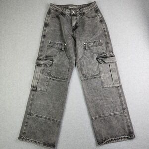 Blue Asphalt Cargo Jeans Womens Medium Gray Denim Acid Wash Utility High Rise
